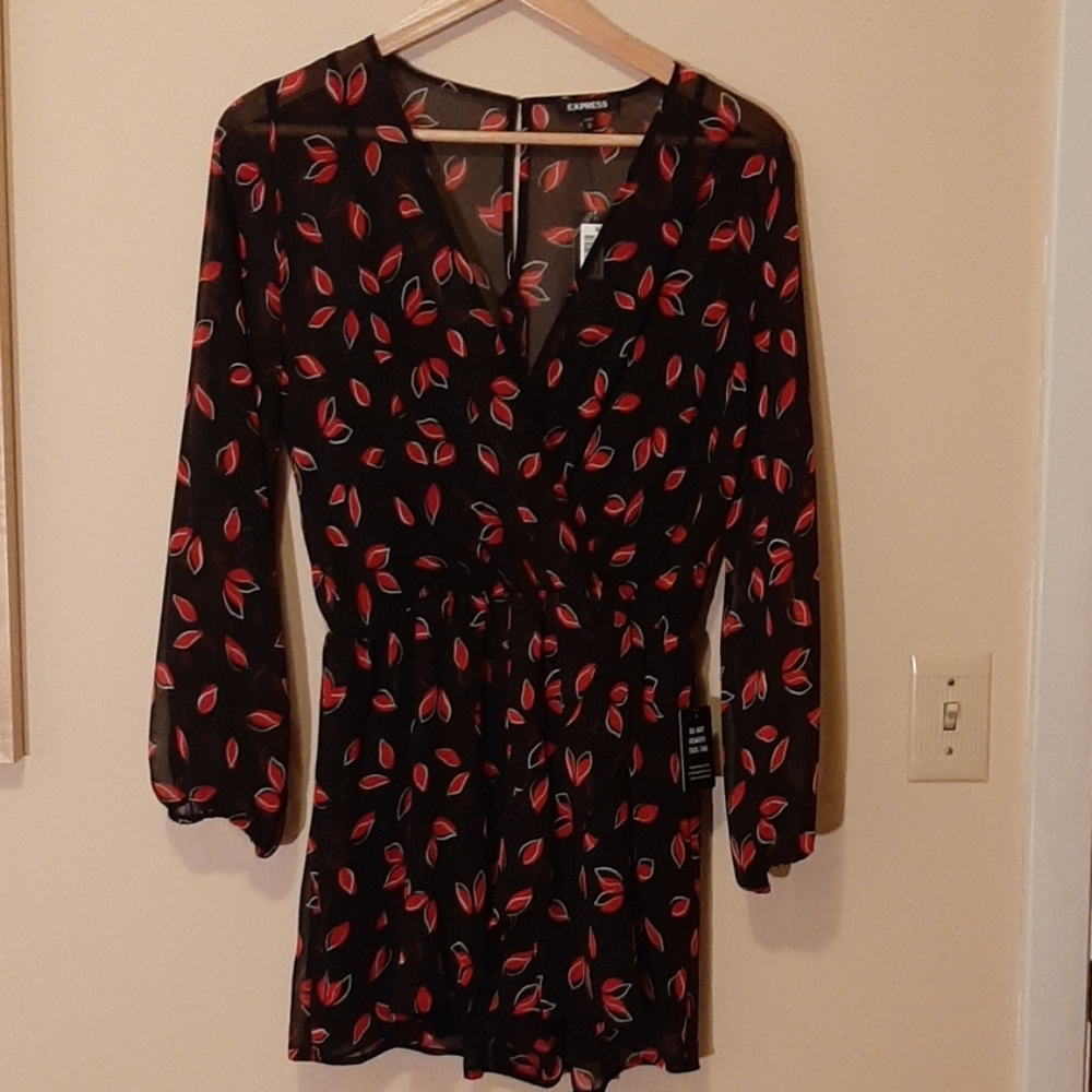 Express Black & Red Slip Dress with Sheer Overlay